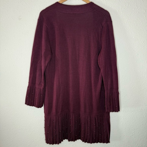 Chico's Beaded Cardigan Burgundy Longline Pleated Women’s Size 12 (L) Chico’s 2 - Picture 4 of 12
